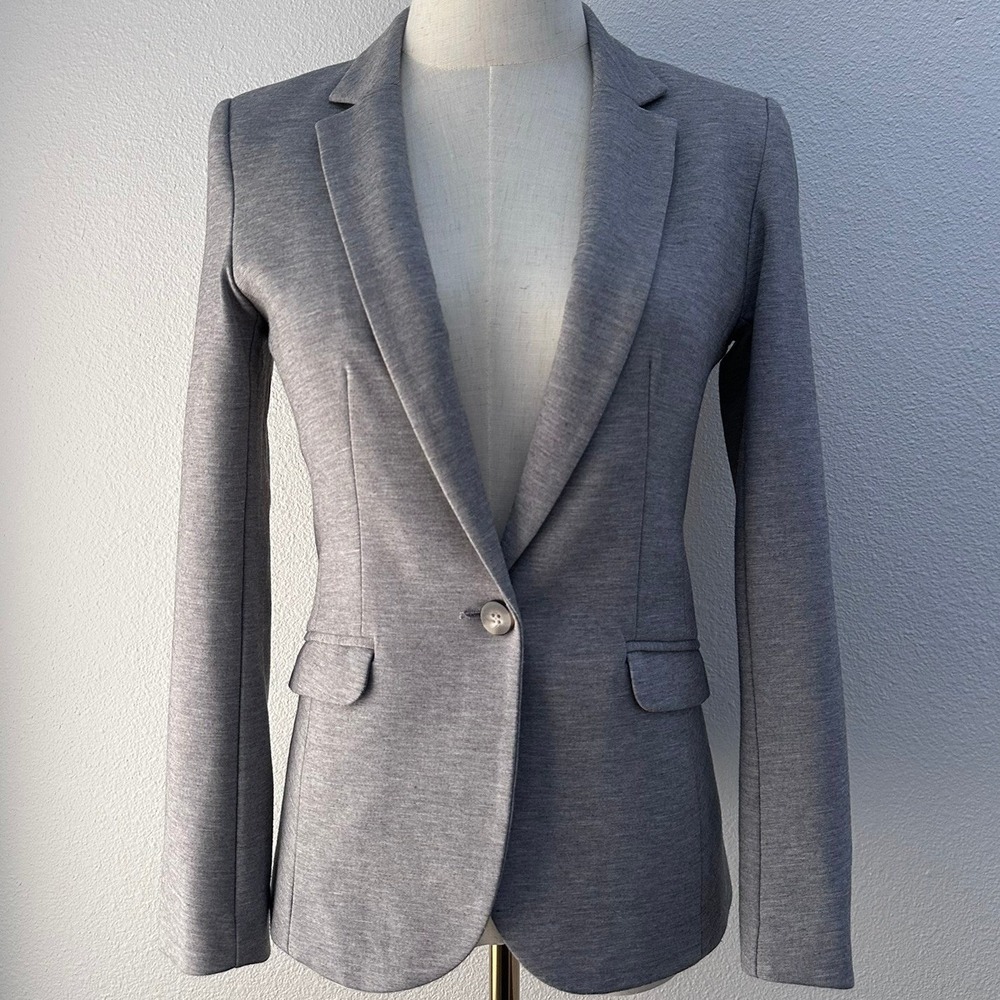 H&M Women's Knit One Button Fitted Blazer Suit Jacket 4 Gray Academia Career